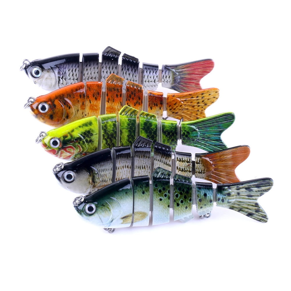 6 segment fishing lures Large Multi-Jointed Swimbait 7.9", 87g Sinking Lure With Treble Hooks For Bass, Musky, Pike The hook size is a 1/0 for both the front and back. Multi jointed fishing lure -