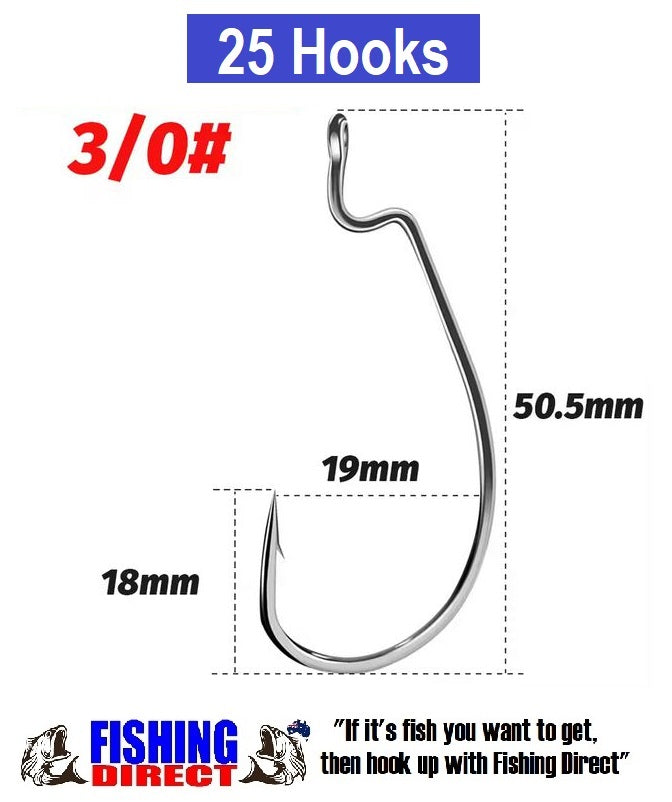 WORM HOOKS 3/0#, 25 Piece Set, High Carbon Steel Offset Suit Soft Plastic Lures, Silver