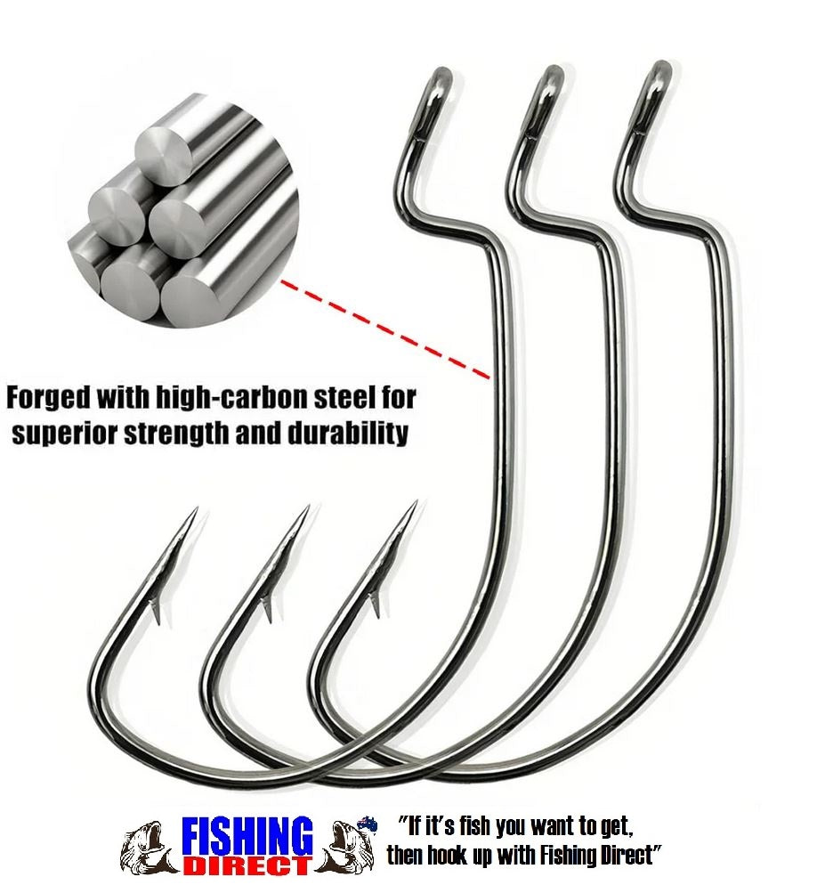 WORM HOOKS 3/0#, 25 Piece Set, High Carbon Steel Offset Suit Soft Plastic Lures, Silver