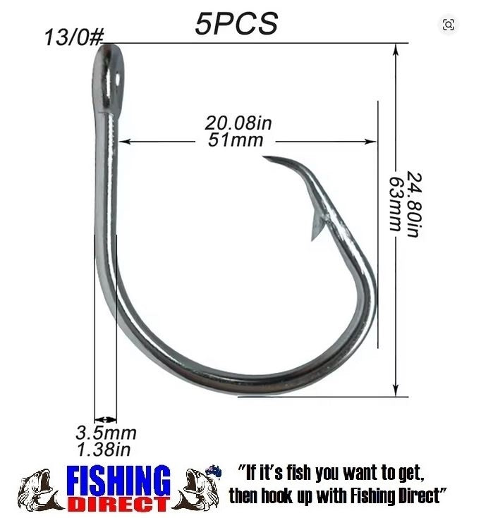 Circle Hooks GIANT Forged In Line Stainless Steel Game Hooks 5 Pack 13/0#