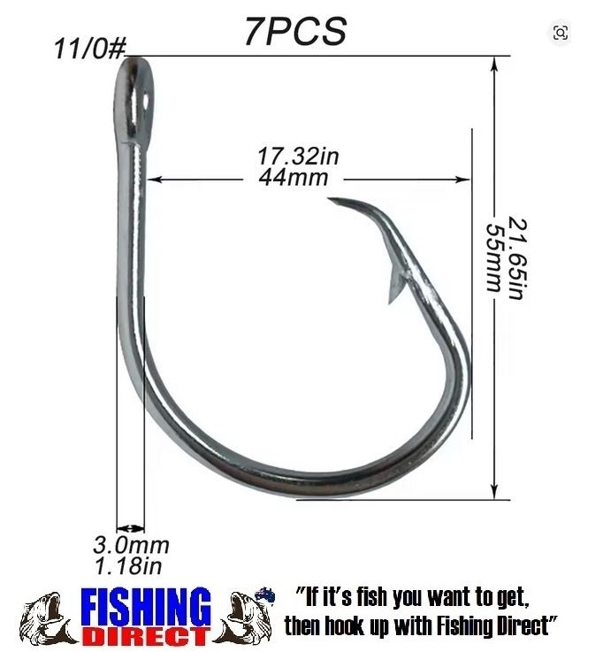 Circle Hooks GIANT Forged In Line Stainless Steel Game Hooks 7 Pack 11/0#