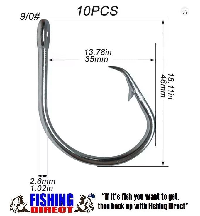 Circle Hooks GIANT Forged In Line Stainless Steel Game Hooks 10 Pack 9/0#