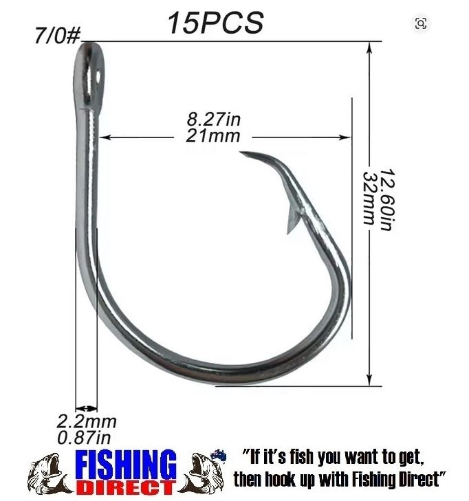 Circle Hooks GIANT Forged In Line Stainless Steel Game Hooks 15 Pack 7/0#