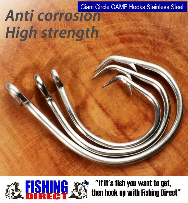 Circle Hooks GIANT Forged In Line Stainless Steel Game Hooks 6 Pack Mixed