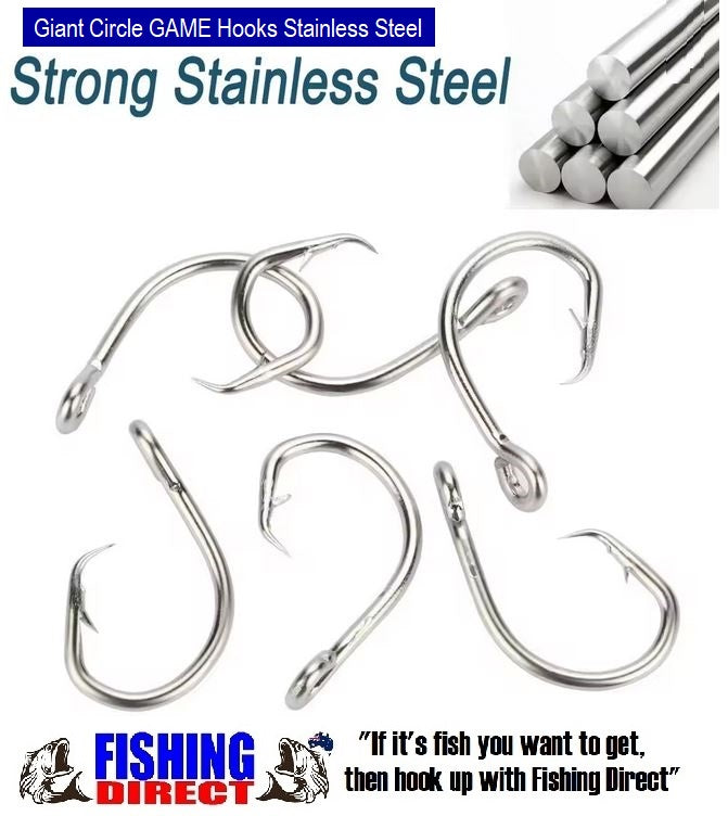 Circle Hooks GIANT Forged In Line Stainless Steel Game Hooks 6 Pack Mixed