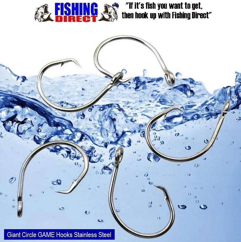 Circle Hooks GIANT Forged In Line Stainless Steel Game Hooks 6 Pack Mixed