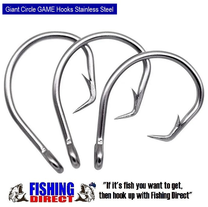 Circle Hooks GIANT Forged In Line Stainless Steel Game Hooks 6 Pack Mixed