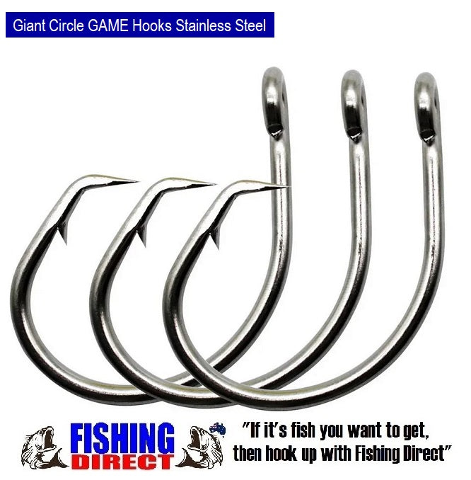 Circle Hooks GIANT Forged In Line Stainless Steel Game Hooks 6 Pack Mixed