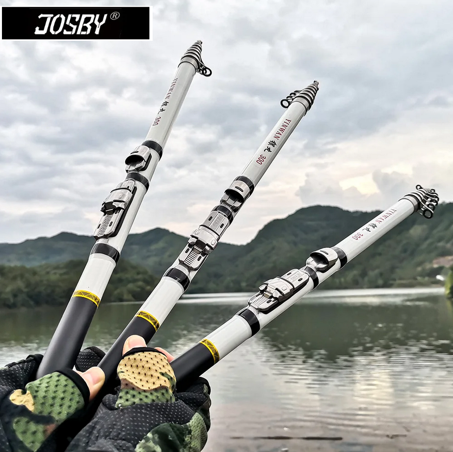 Fishing Rod Telescopic JOSBY Yinwan Carbon Fibre Spinning Sliding Reel Seat, 1.8M White