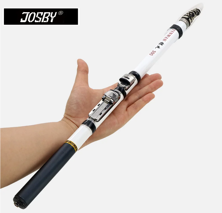 Fishing Rod Telescopic JOSBY Yinwan Carbon Fibre Spinning Sliding Reel Seat, 1.8M White