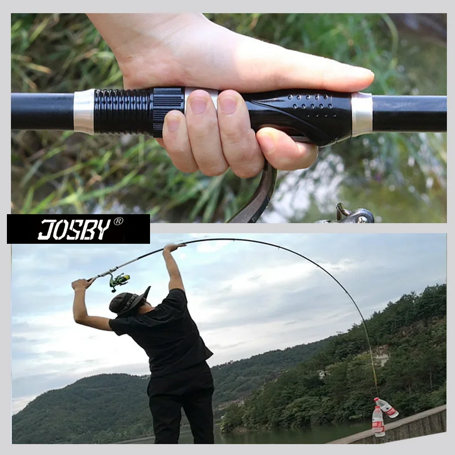 Fishing Rod Telescopic Ultra Durable Spinning Carbon Fibre Light Action, JOSBY 1.5/1.8/2.1/2.4/2.7/3.0M (Select length) Black