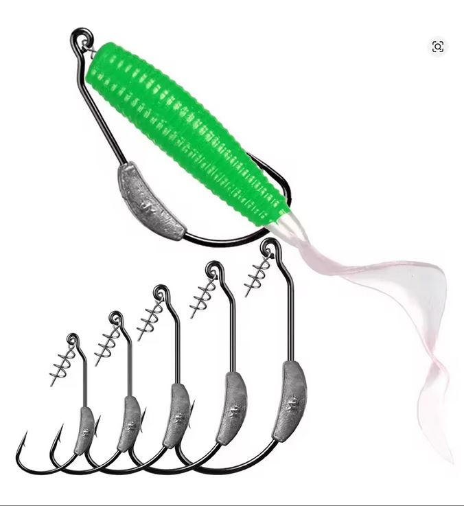 Jig Head Offset Crank Lead Weight & Spring Screw Lock For Soft Plastics Worms Etc: 10 Pack Mixed Sizes