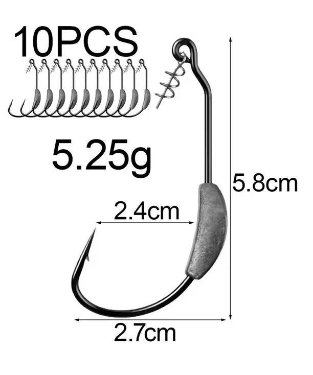 Jig Head Offset Crank Lead Weight & Spring Screw Lock For Soft Plastics Worm Etc 10 Pack 5.25g x 5.8cm