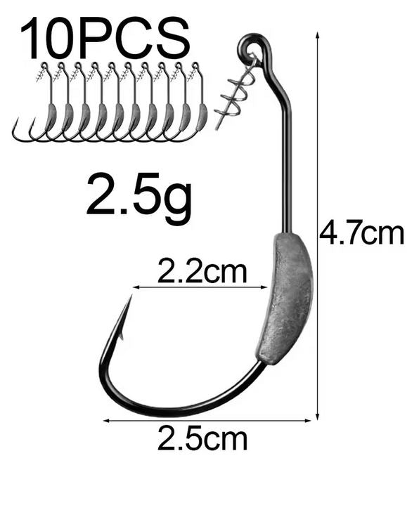 Jig Head Offset Crank Lead Weight & Spring Screw Lock For Soft Plastics Worm Etc: 10 Pack 2.5g x 4.7cm