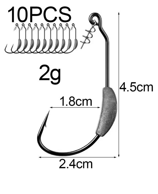 Jig Head Offset Crank Lead Weight & Spring Screw Lock For Soft Plastics Worm Etc: 10 Pack 2g x 4.5cm