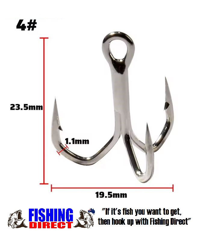 TREBLE HOOKS 4#, 30 Piece Set, Angled Barbs, Sharp & High Strength Nickel Finish Silver