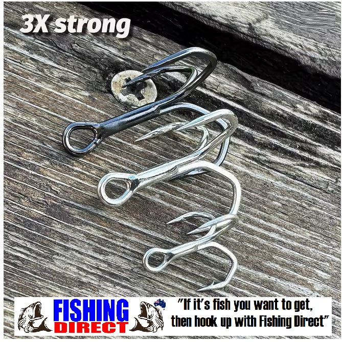 TREBLE HOOKS 2#, 30 Piece Set, Angled Barbs, Sharp & High Strength Nickel Finish Black