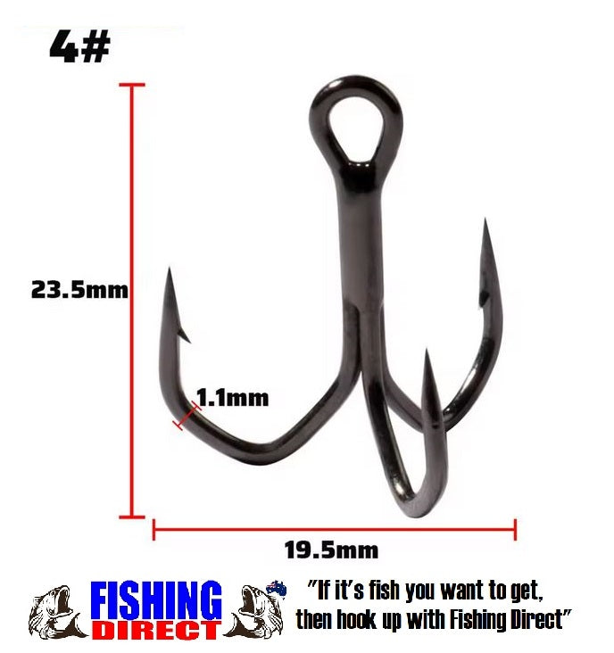 TREBLE HOOKS 4#, 30 Piece Set, Angled Barbs, Sharp & High Strength Nickel Finish Black