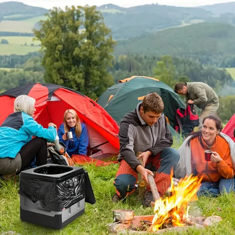 Portable Car Toilet with Integrated Waste Bin - Durable PP Material, Ideal for RVs, Outdoor Camping & Emergency Situations - Sleek Design with Ventilation Slits RV Toilets