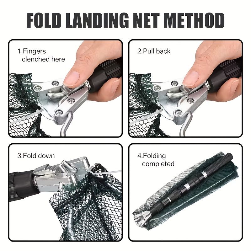 Multifunctional telescopic fishing net, extends from 110 cm to 210 cm