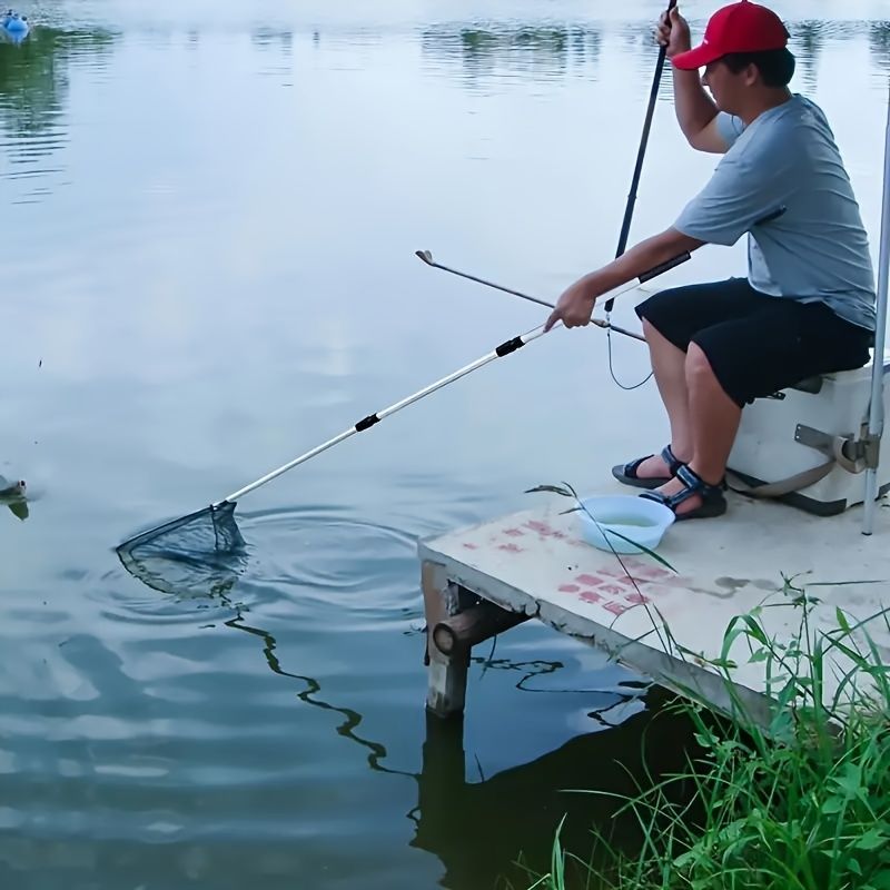 Multifunctional telescopic fishing net, extends from 110 cm to 210 cm