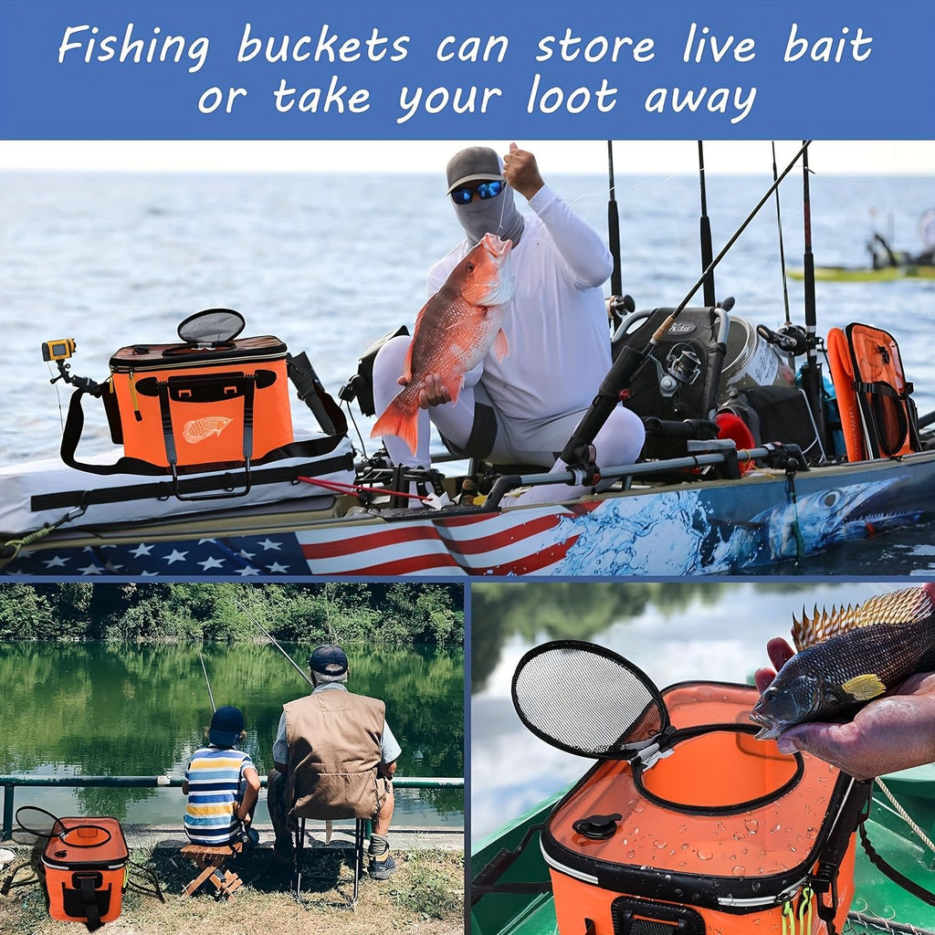 Portable multi-function EVA fishing bag, Orange large capacity, foldable, for camping and fishing..