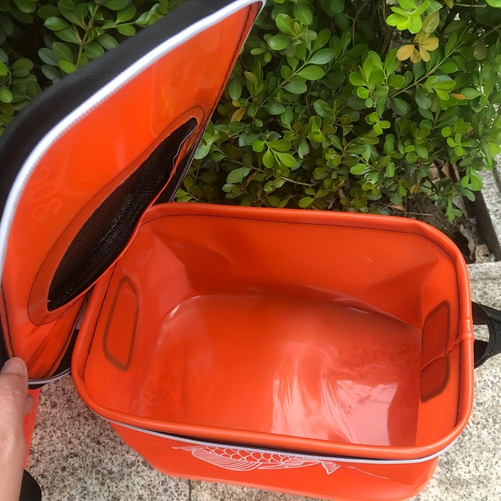 Portable multi-function EVA fishing bag, Orange large capacity, foldable, for camping and fishing..