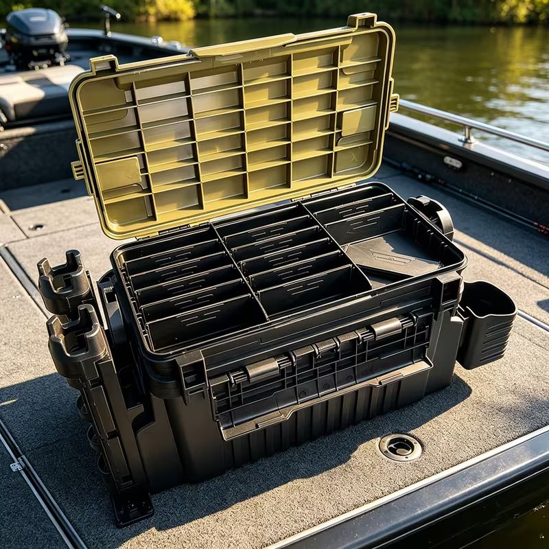 Double-layer multi-function fishing tackle box.
