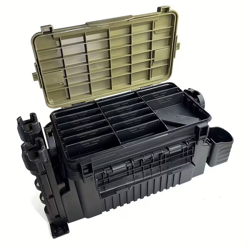 Double-layer multi-function fishing tackle box.