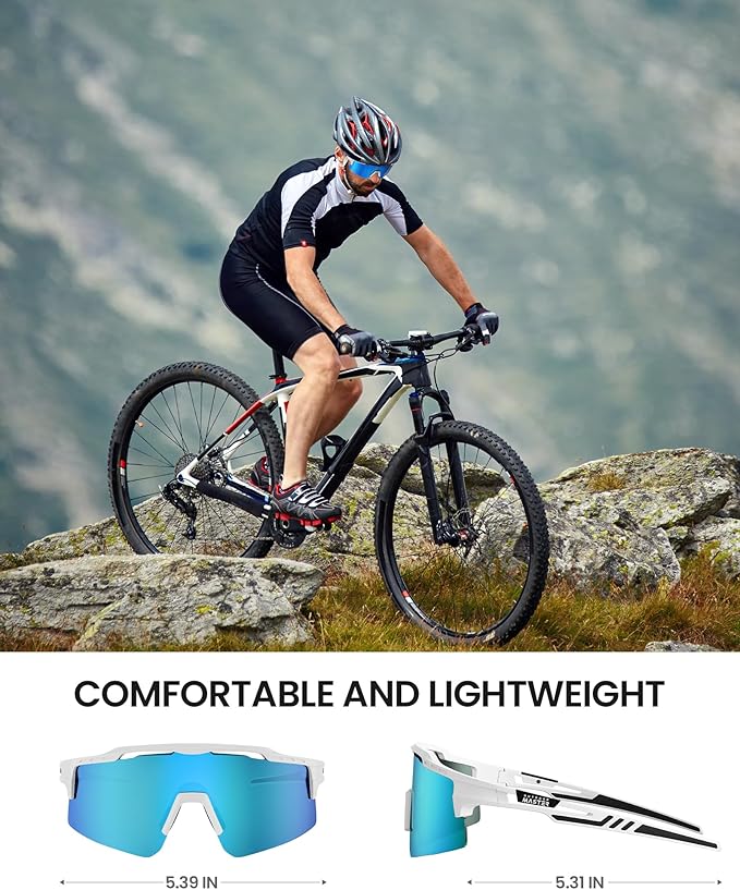 Outdoor Master Hawk II Polarized Sports Sunglasses UV400 Protection; Cycling, Running Fishing,   White + Revo Blue