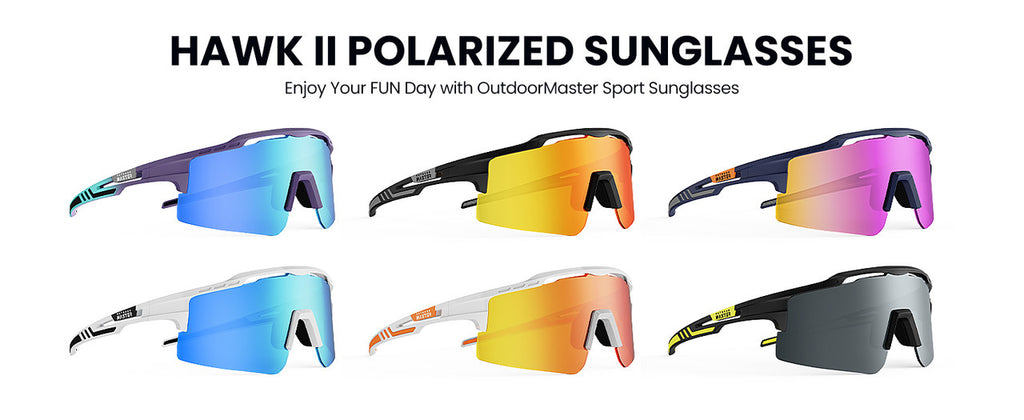 Outdoor Master Hawk II Polarized Sports Sunglasses UV400 Protection; Cycling, Running Fishing,   White + Revo Blue