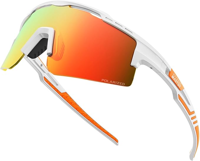 Outdoor Master Hawk II Polarized Sports SunglassesUV400 Protection TR90 Frame White & Revo Red Lens Cycling , Running, Fishing