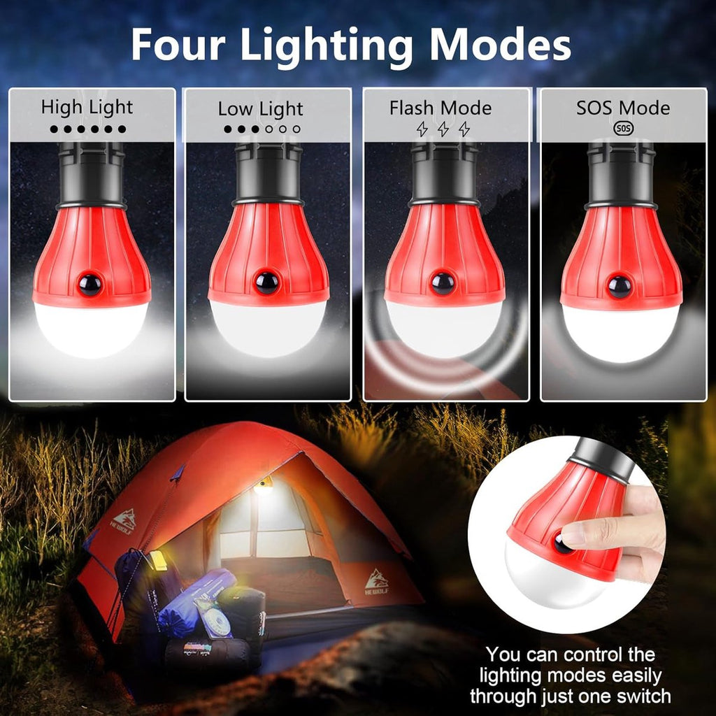 Camping Lamp - 4-Piece - LED Portable IPX4 Waterproof - Bright - Battery Operated 4 Lighting Modes - for Outdoor / Fishing / Travel / Camping