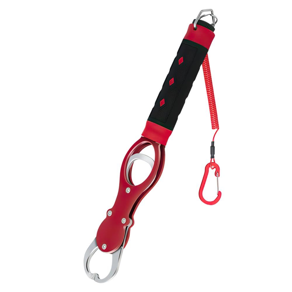 Aluminium Fish Lip Gripper with Scale 360° Swivel Non-Slip Handle Red