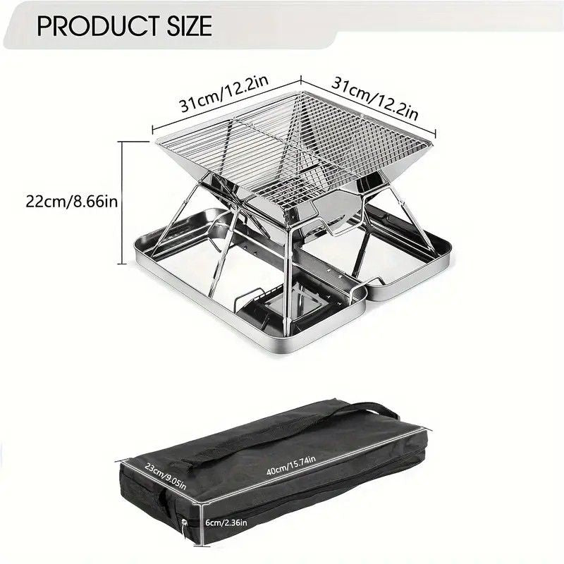 304 Stainless Steel Portable Folding BBQ Grill with Storage Tray for Outdoor Camping Picnics Beach and Backyard
