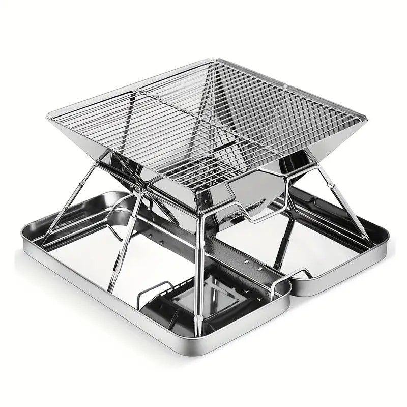 304 Stainless Steel Portable Folding BBQ Grill with Storage Tray for Outdoor Camping Picnics Beach and Backyard