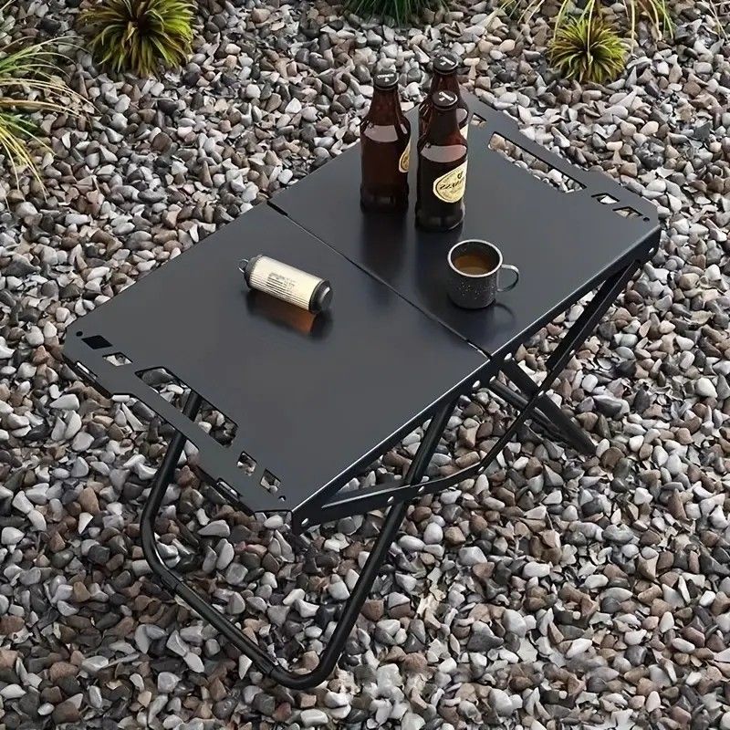 Portable Folding Camping Table Iron Outdoor Picnic Beach BBQ Tailgate Hiking with Storage Bag（BLACK)