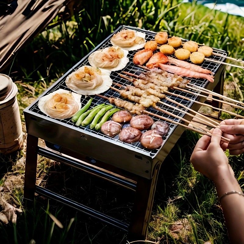 Weekend Essential Portable Foldable BBQ Grill Home & Camping Heavy Duty Steel No Assembly Required（Xiaoheigang）