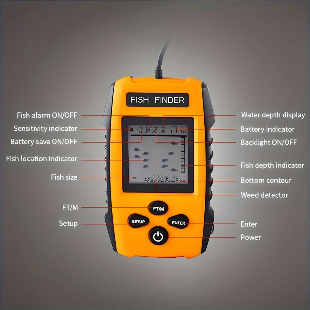 Handheld Fish Finder - Sonar Water Depth & Fish Detector Portable Fishing Gear