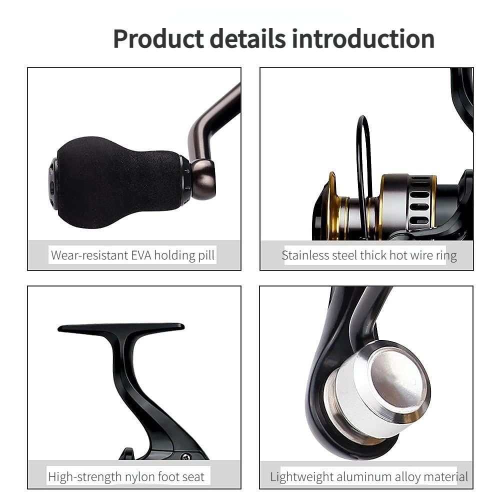Fishing Reel Spinning Metal Spool, Metal Handle, 5.2:1 Gear Ratio, 10KG Drag, Smooth and Sensitive Line Output, Interchangeable Handle, Freshwater and Saltwater（HE5000)
