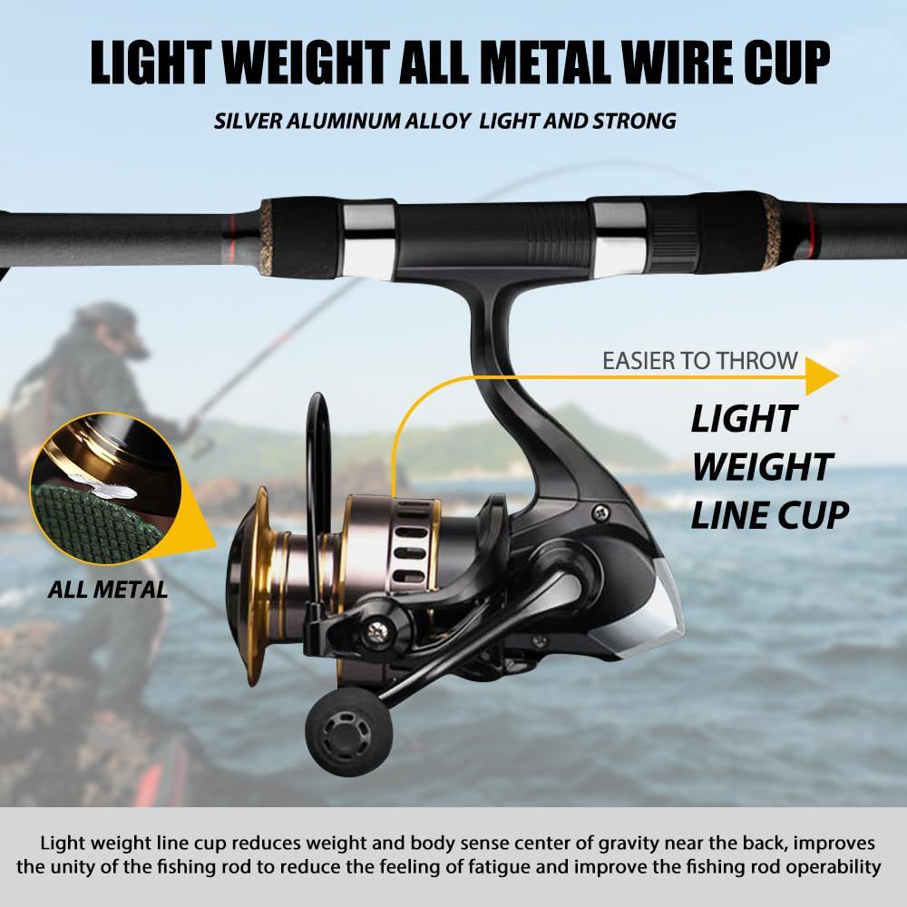 Fishing Reel Spinning Metal Spool, Metal Handle, 5.2:1 Gear Ratio, 10KG Drag, Smooth and Sensitive Line Output, Interchangeable Handle, Freshwater and Saltwater（HE7000)