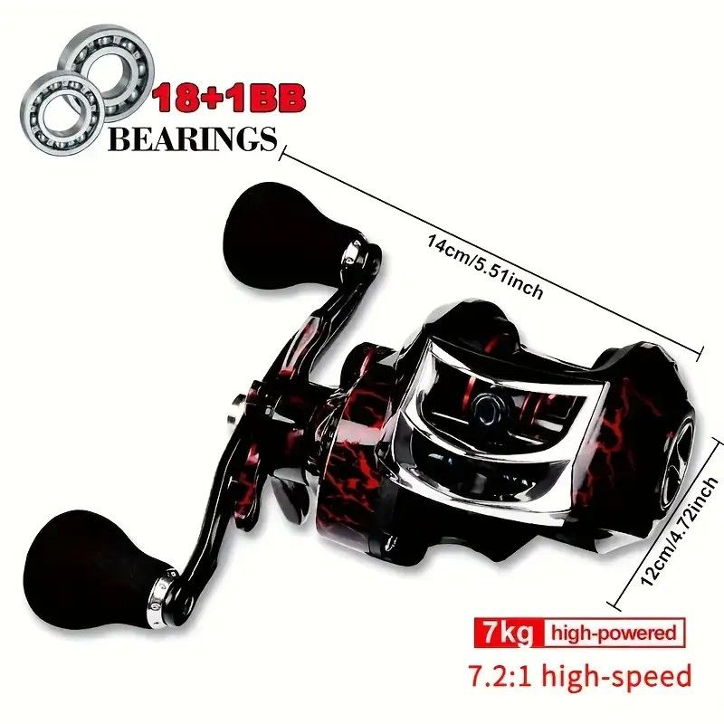 Fishing Reel High Speed Bait casting 18+1BB, Dual Brake System, Max Drag 10kg- Right Handed.