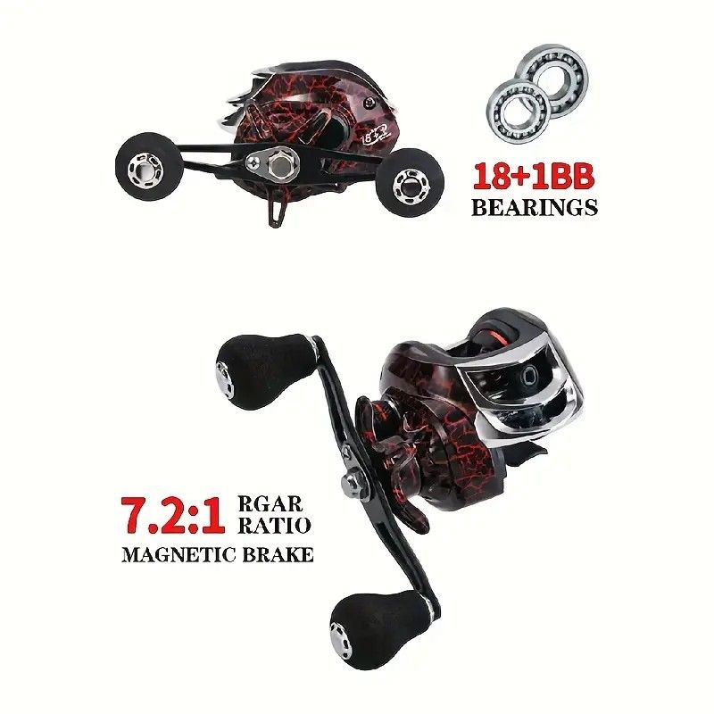 Fishing Reel High Speed Baitcasting 18+1BB, Dual Brake System, Max Drag 10kg- Left Handed.