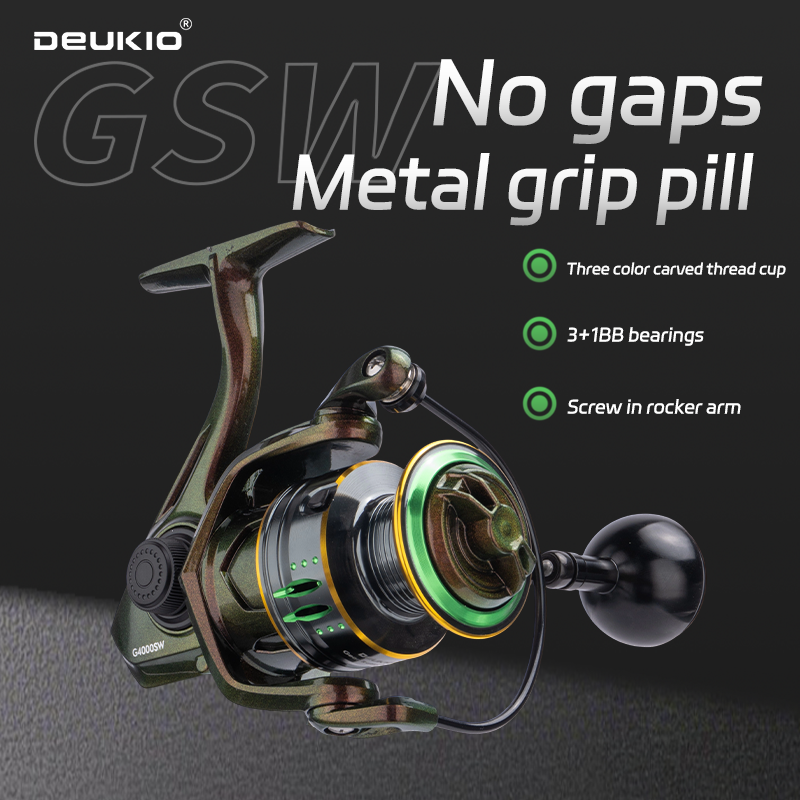 Fishing Reel DEUKIO GSW Spinning Anti-Slip Metal Spool, 3+1 Bearings Zero-Gap, Waterproof Rustproof, Long Cast for Big Fish