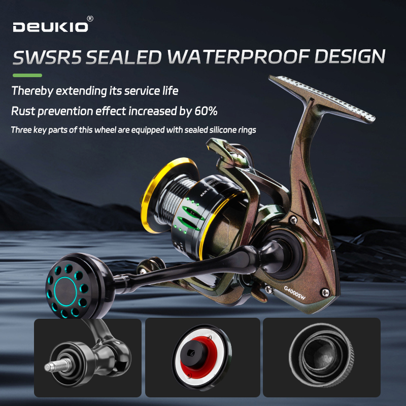 Fishing Reel DEUKIO GSW Spinning Anti-Slip Metal Spool, 3+1 Bearings Zero-Gap, Waterproof Rustproof, Long Cast for Big Fish