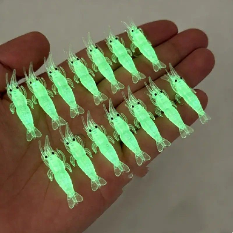 Glow-in-the-Dark Shrimp Lure 20-Piece Box Set | Night Fishing Essential, Soft Plastic Lure with Hooks, Suitable for Freshwater and Saltwater.