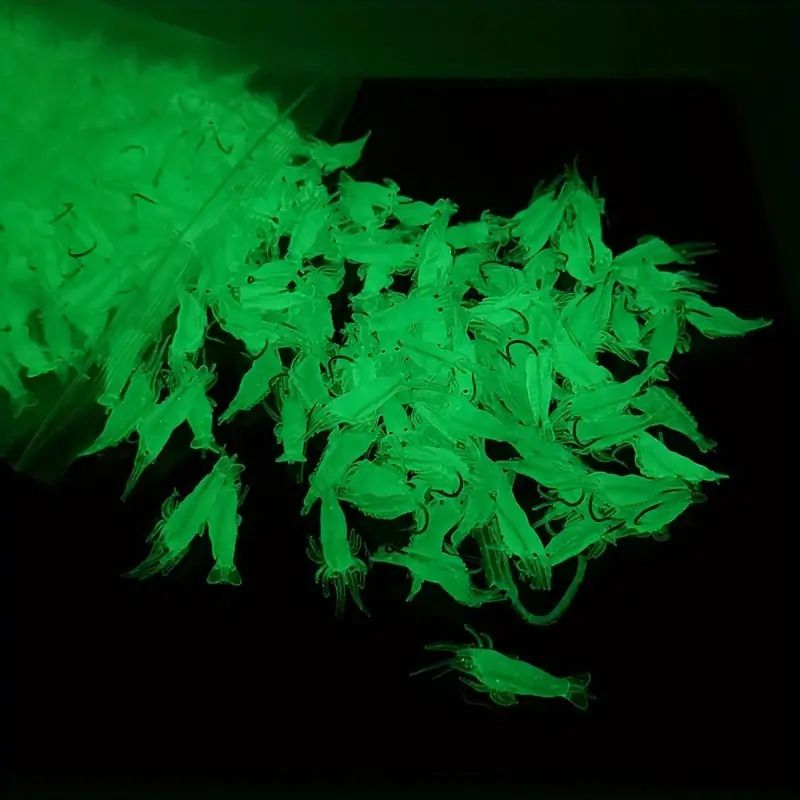Glow-in-the-Dark Shrimp Lure 20-Piece Box Set | Night Fishing Essential, Soft Plastic Lure with Hooks, Suitable for Freshwater and Saltwater.