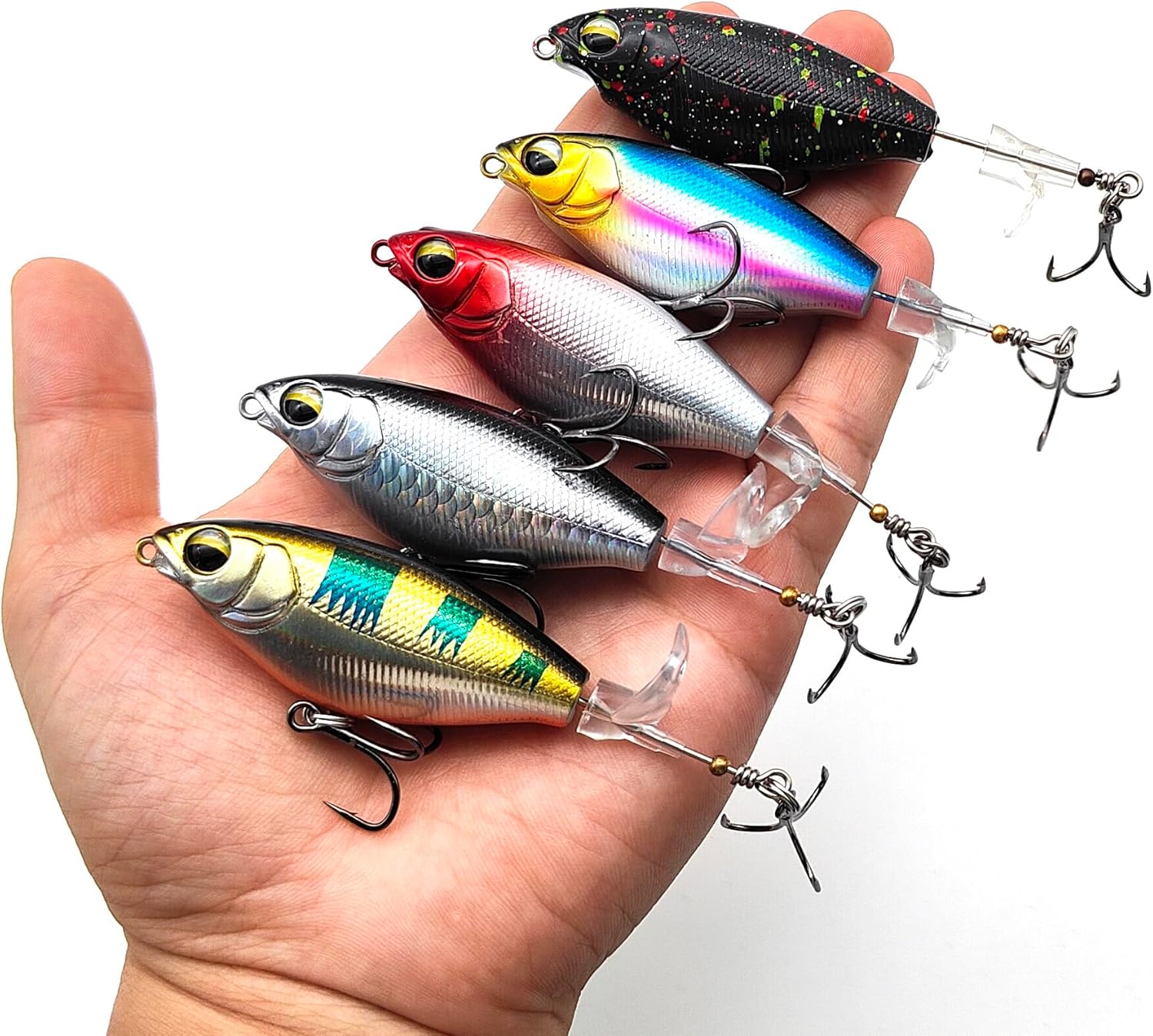 5Pcs Premium Top Water Fishing Lures, Lure for Bass with Soft Propeller Tail Perch, Bass, Lures Freshwater or Saltwater