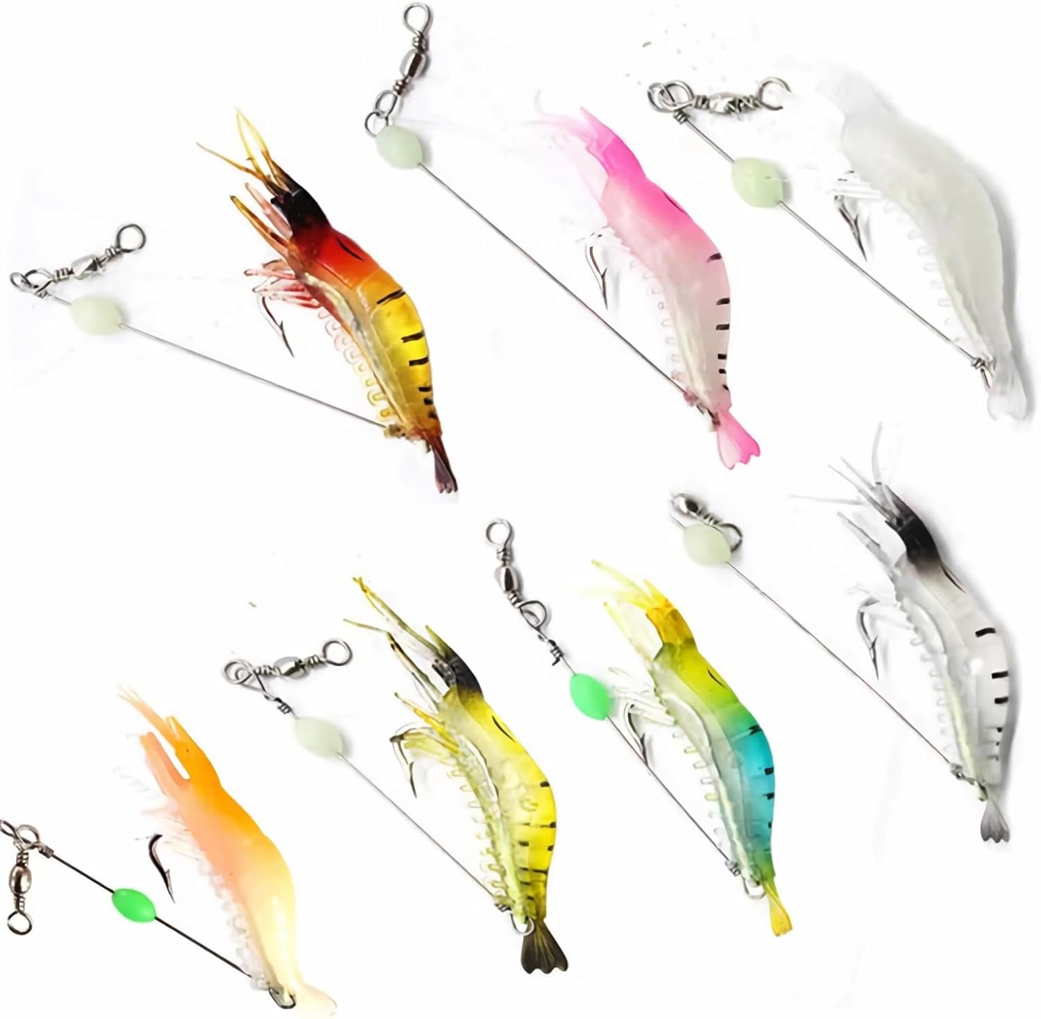 7Pcs Fishing Lures Prawn/Shrimp Bait Set, Soft Bionic Lures, with Luminous Sharp Hooks for Freshwater & Saltwater