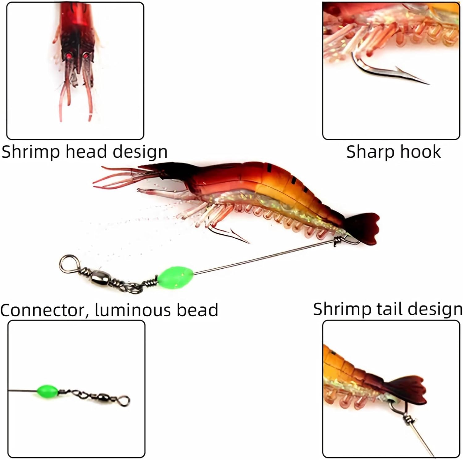 7Pcs Fishing Lures Prawn/Shrimp Bait Set, Soft Bionic Lures, with Luminous Sharp Hooks for Freshwater & Saltwater